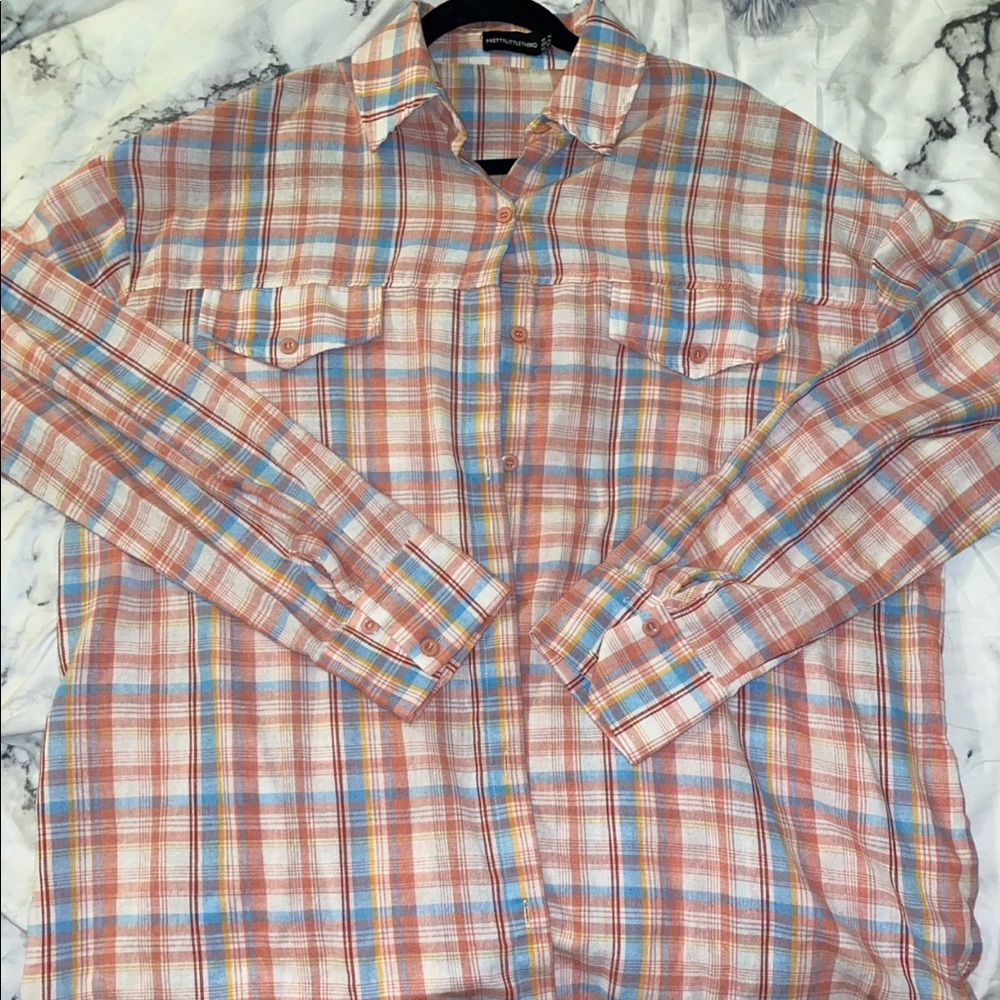 Baby pink Checked oversized shirt - Picture 2 of 2